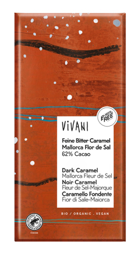Vivani Chocolade puur caramel fleur de sel 62% cacao bio 80g